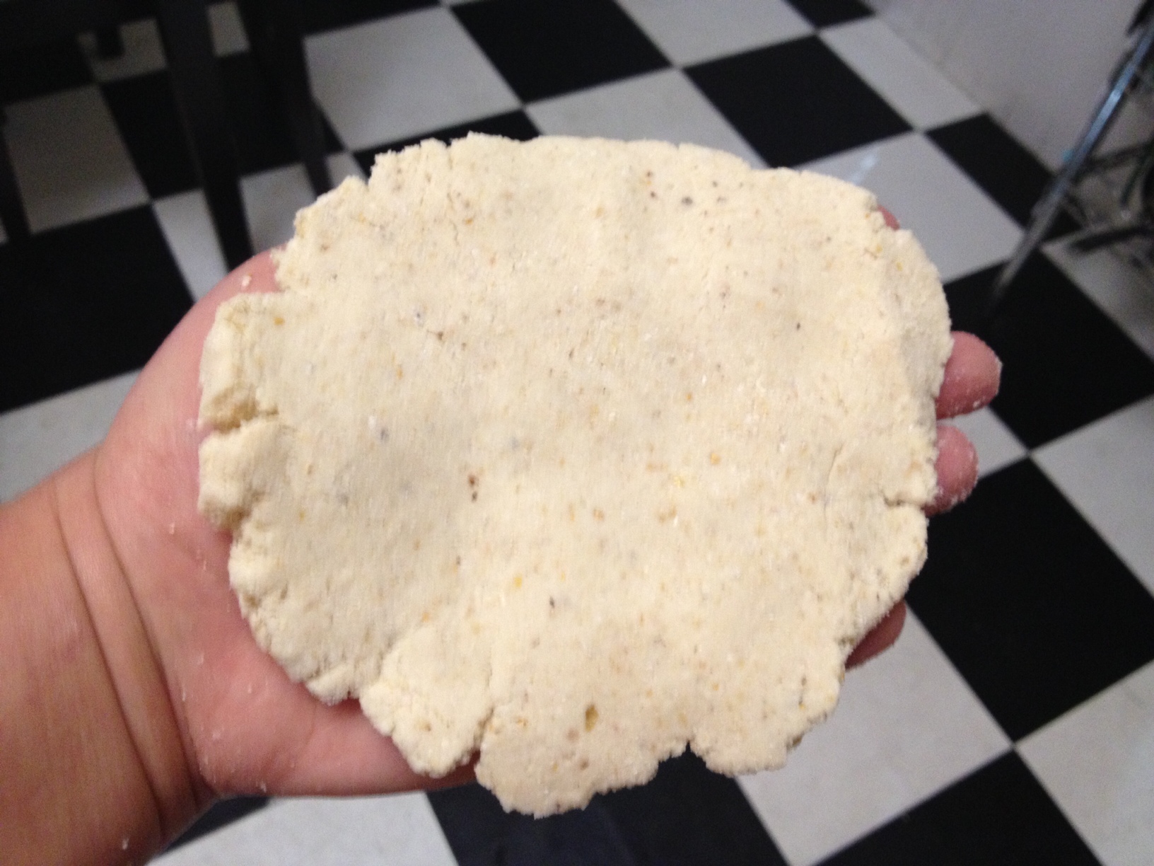 Pat the dough between your hands to make a circle.